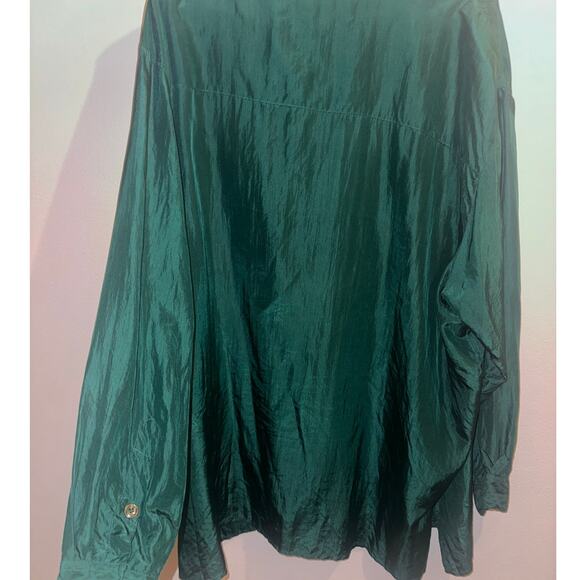 Venezia Vitale 100% Silk Top Button Collar Pocket Long Sleeve Green 22/24 - Picture 2 of 5